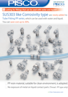 SUS303 LIKE CORROSIVITY TYPE ARE NEWLY ADDED TO TUBE FITTING PP SERIES
